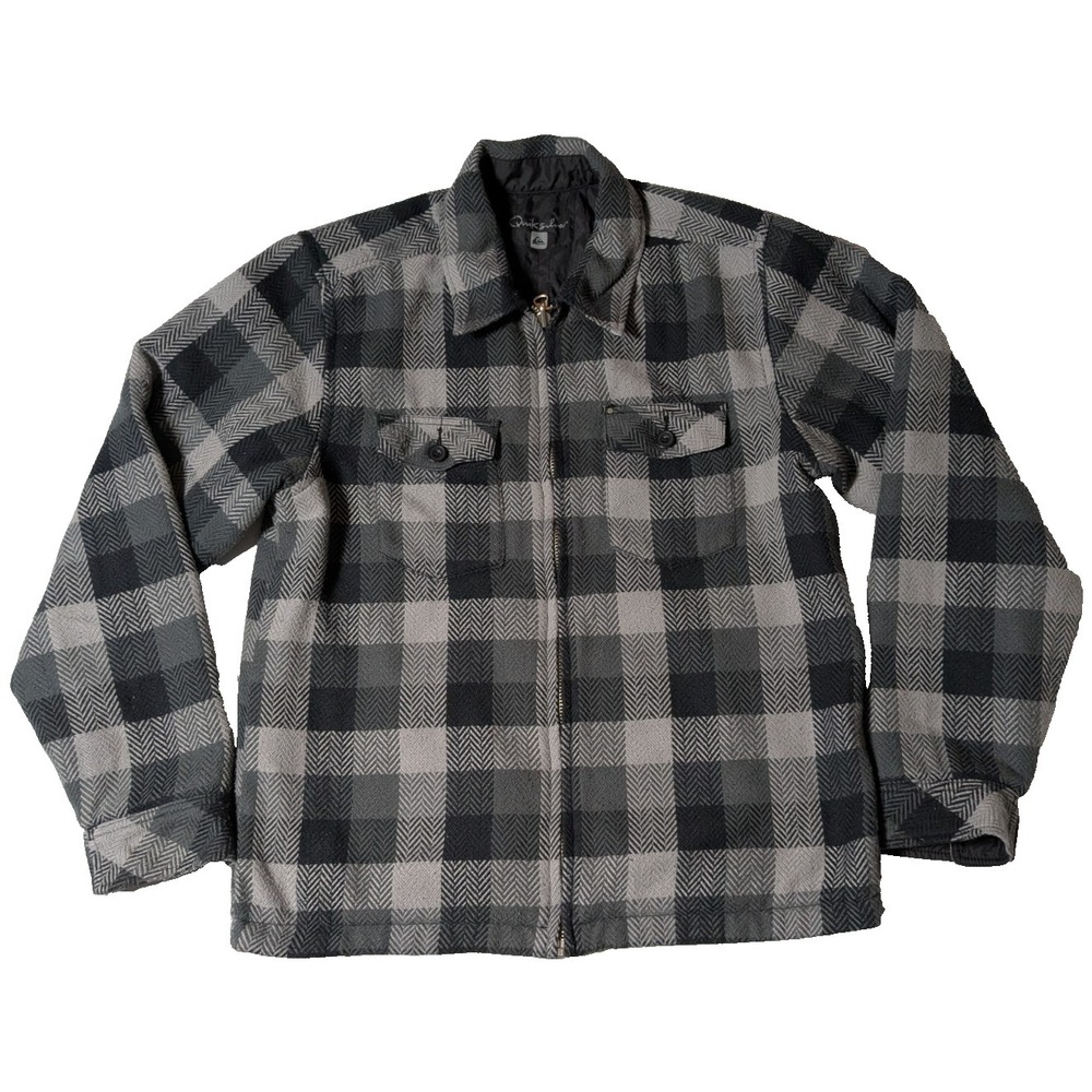 QUIKSILVER Men Reversible Black Gray Plaid‎ + Black Solid Jacket Men XL READ